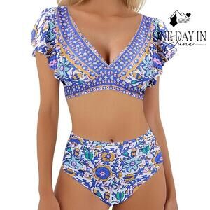 Soucrat Ruffle Shoulder Bikini Swimsuit Size S